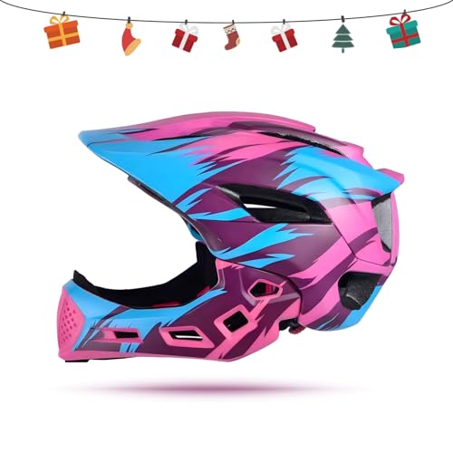 Natuway Toddler and Kids Full Face Helmet, Girl and Boy Full Face Helmet BMX Multi-Sport Detachable Downhill Mountain Helmet