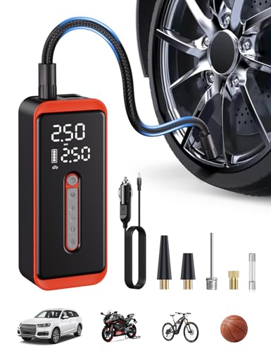 ROTOPATA Electric Tire Inflator Portable Air Compressor 12V DC, 150PSI Cordless Air Pump with LED Light & Digital Pressure Gauge for Car Bike Motorcycle Wheel Ball Inflatable(Red)