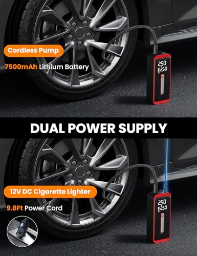 ROTOPATA Electric Tire Inflator Portable Air Compressor 12V DC, 150PSI Cordless Air Pump with LED Light & Digital Pressure Gauge for Car Bike Motorcycle Wheel Ball Inflatable(Red)