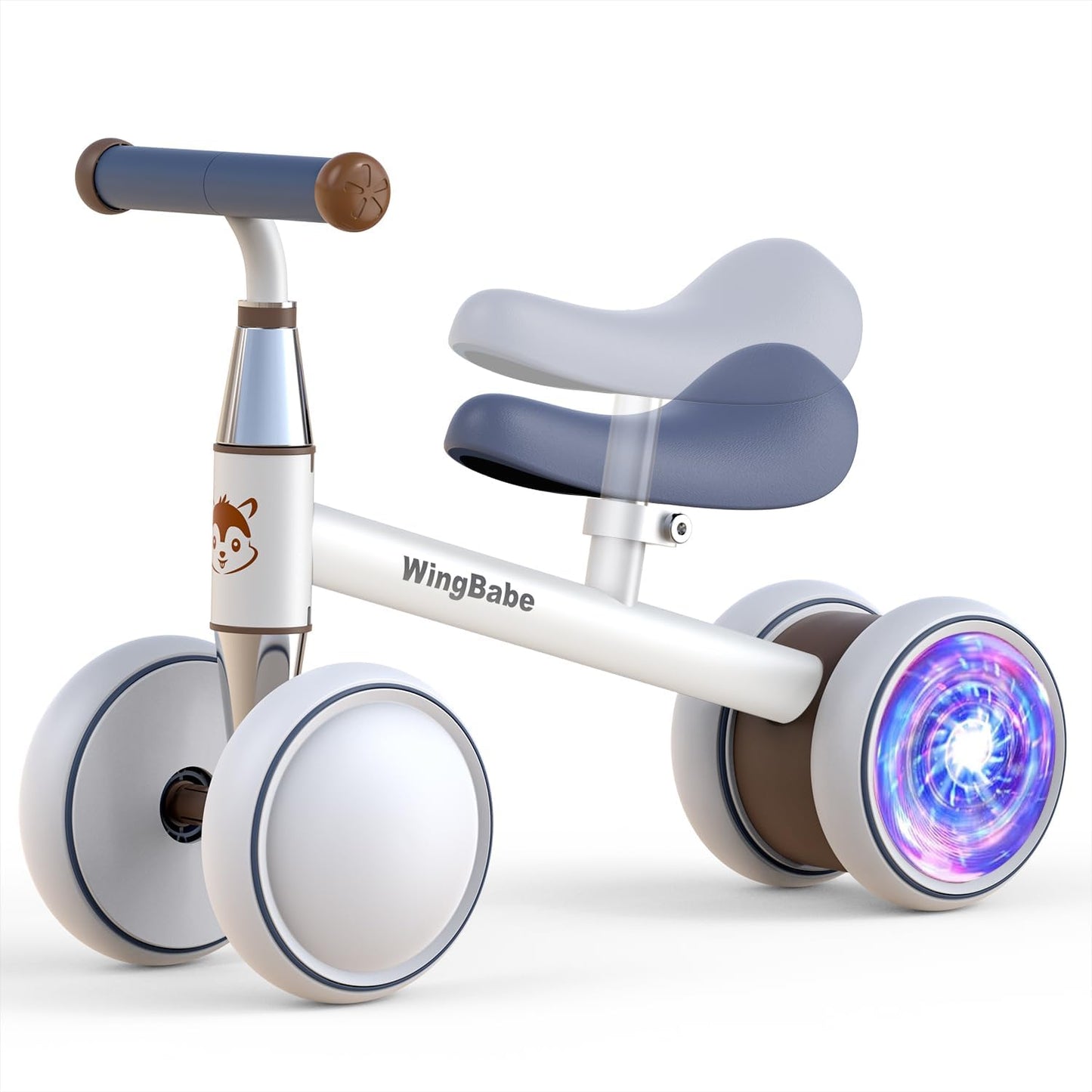 WINGBABE Colorful Lighting Baby Balance Bike for 1 Years Old Boys Girls, 10-24 Month Toddler Balance Bike with Adjustable Seat & 4 Silence Wheels, Baby Bike Toddler Bike for First Birthday Gifts