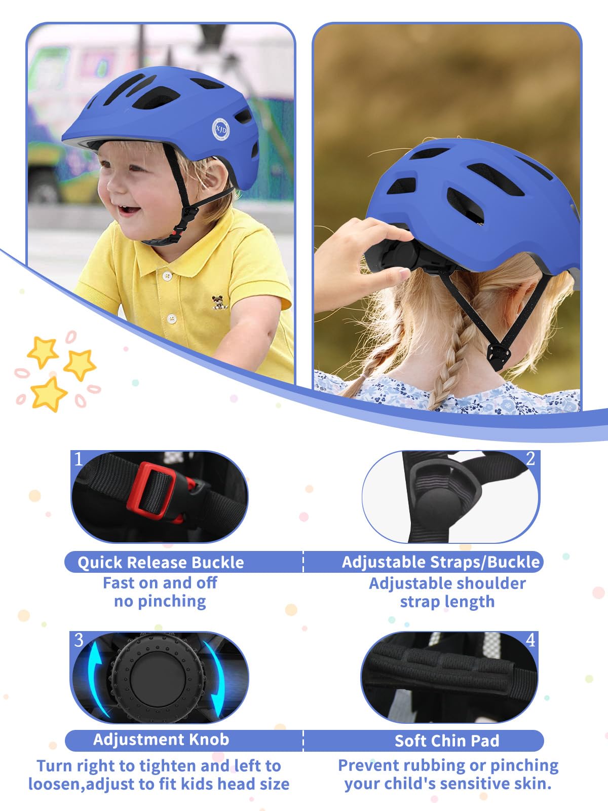 XJD Toddler Helmet Kids Bike Helmet Baby Multi-Sport Adjustable Skateboard Helmet for Kids Boys Girls Infant Helmet Lightweight for Age 1 and Older (Blue, X-Small: 18.11"-20.08" / 46-51 cm)
