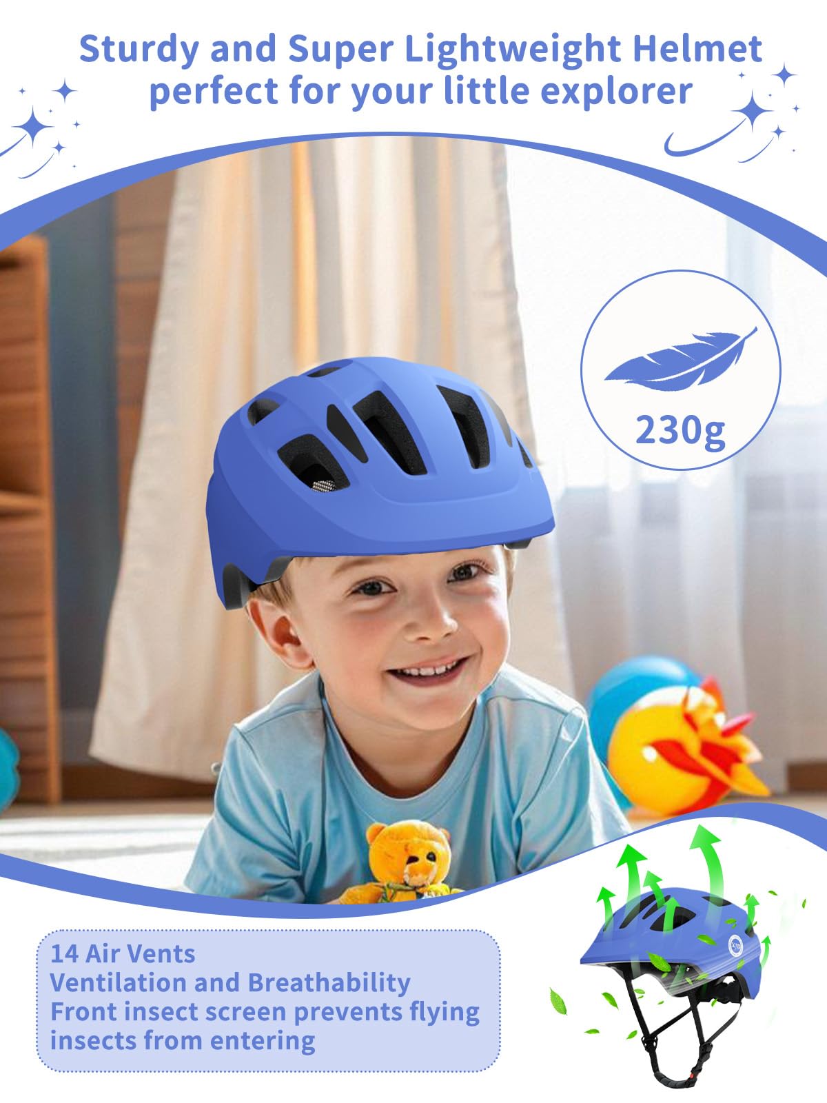 XJD Toddler Helmet Kids Bike Helmet Baby Multi-Sport Adjustable Skateboard Helmet for Kids Boys Girls Infant Helmet Lightweight for Age 1 and Older (Blue, X-Small: 18.11"-20.08" / 46-51 cm)