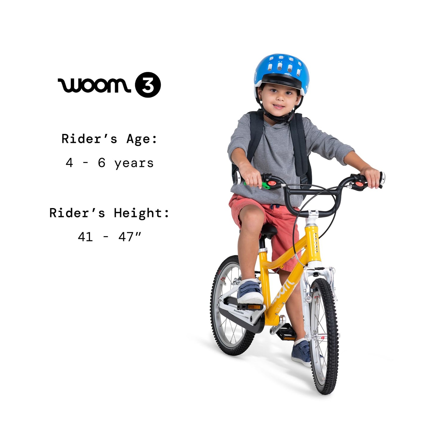 woom 3 Children’s Bicycle for Kids 4-6 Years Old, 16-Inch Wheels, Lightweight Bike with Handbrake, Steering Limiter & Chain Guard, Boys & Girls - Red
