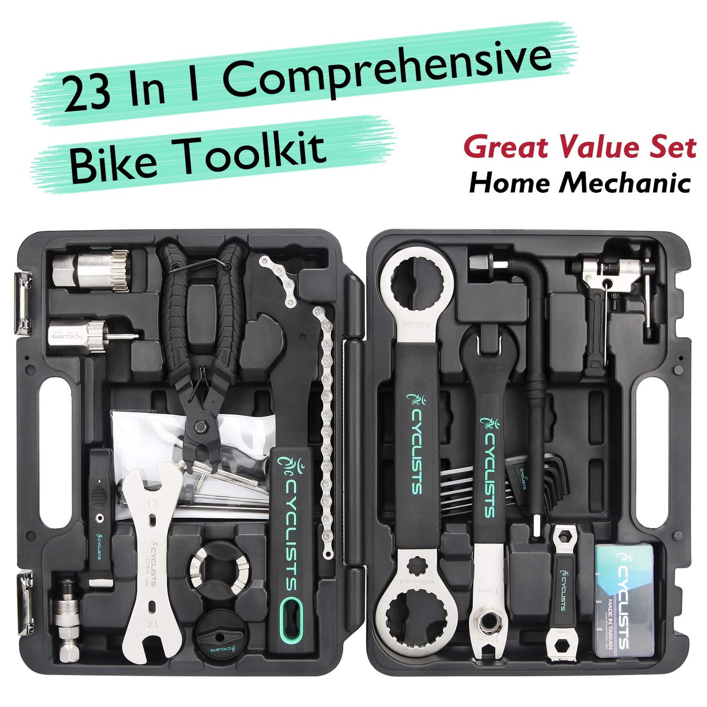 23 Piece Bike Tool Kit - Bicycle Repair Tool Box Compatible - Mountain/Road Bike Maintenance Tool Set with Storage Case