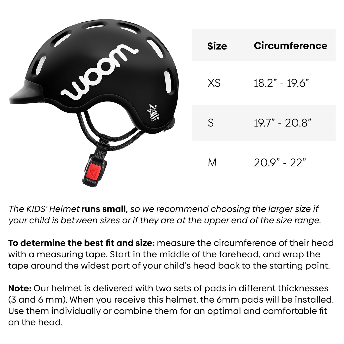 woom Kids’ Bike Helmet, Adjustable Children's Pinch-Free Helmet for Roller Skating & Scooting, Safe Bicycle & Cycling Helmet for Boys & Girls (1-14 Years Old) - Black - Small