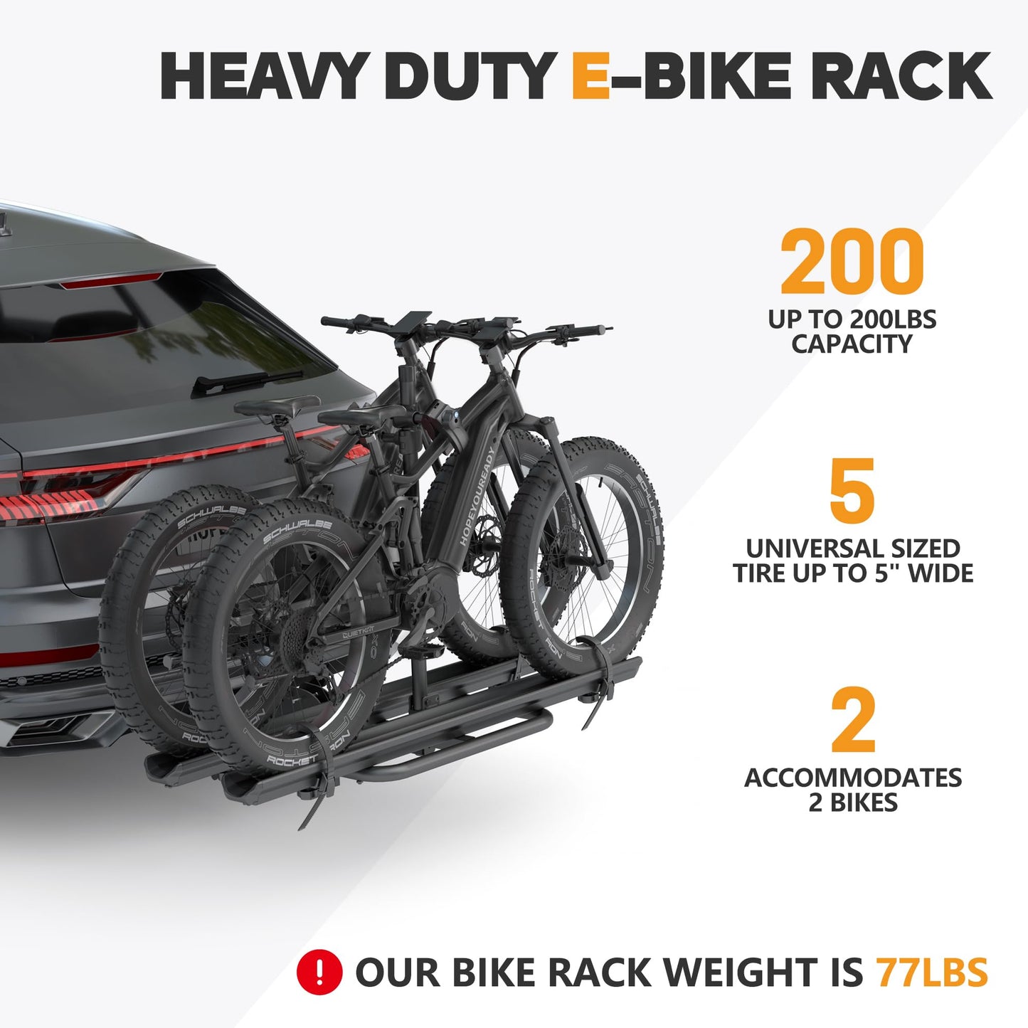 ASOPARTS 2 EBike Rack with Ramp, 2" Hitch Mounted Lockable & Foldable Bike Racks, Up to 5'' Fat Tire Carrier for Standard and Electric Bicycles, 200lbs Capacity E-Bike Rack for SUVs Cars Trucks Van RV