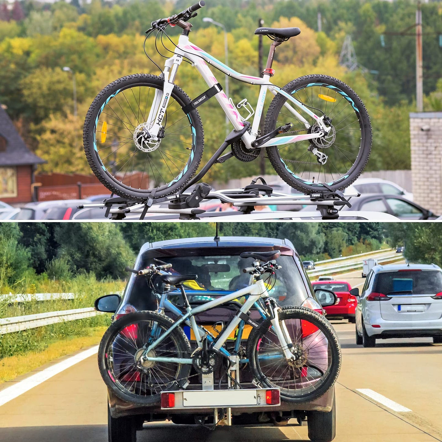 Bike Rack Straps, 4-Pack Trilancer Adjustable Bike Wheel Stabilizer Strap with Hook and Loop for Car and Wall Mount, for Transportation and Storage (26'' x 1.5'')