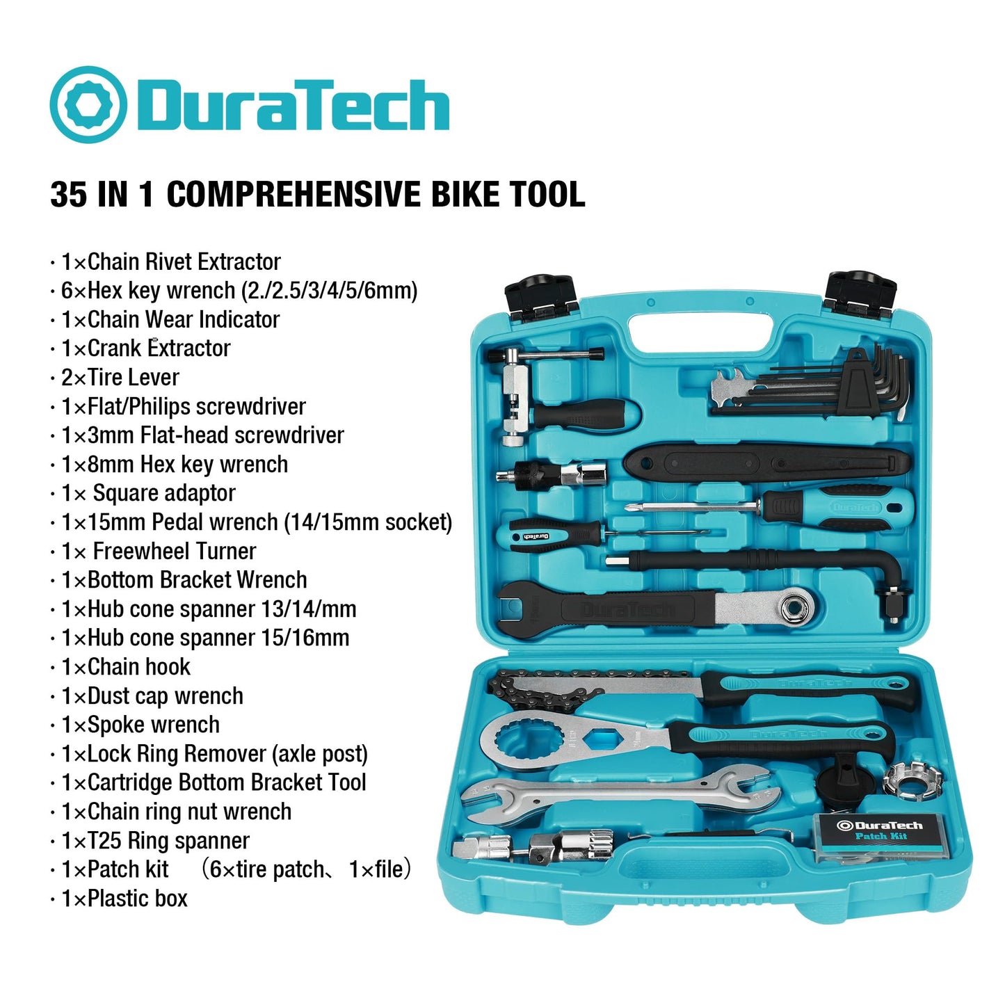 DURATECH Bike Repair Kit, 35PC Bicycle Tool Kit with Carry Case, Bike Accessories for Repairing Tyres, Brakes, Chains, Pedal, Mountain Bike & Road Bike Maintenance, Great Gift for Men, Women